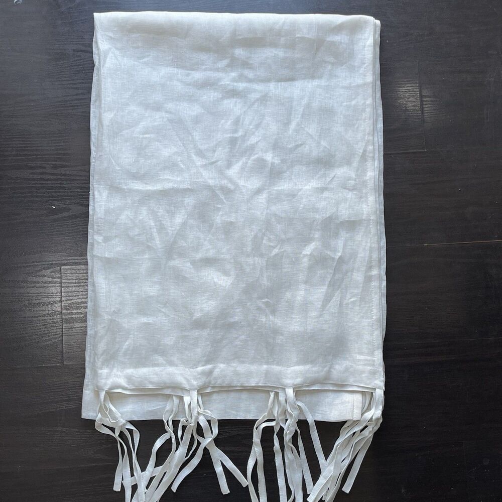 Pottery Barn Kids Sheer Panels (2) Ivory Tie Top 100% Linen Curtains 44" x 63"